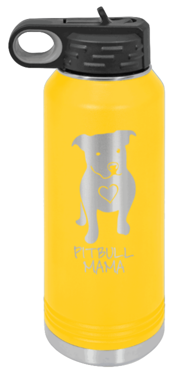 Pitbull Mama - 32oz Water Bottle Laser Engraved- Yellow