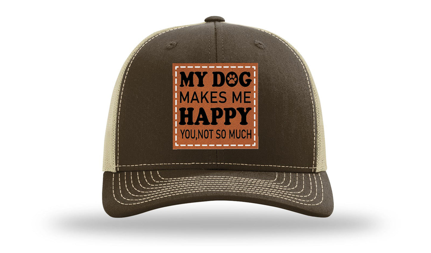 My Dog Makes Me Happy Leather Patch Richardson 112 Hat