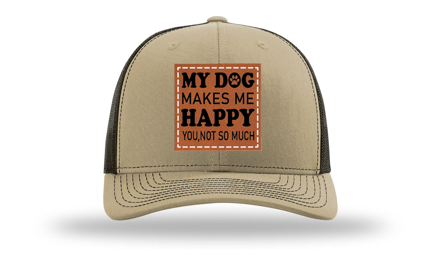 My Dog Makes Me Happy Leather Patch Richardson 112 Hat
