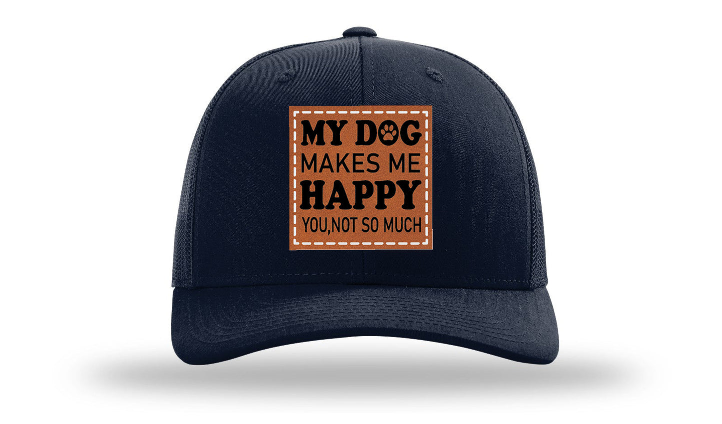 My Dog Makes Me Happy Leather Patch Richardson 112 Hat