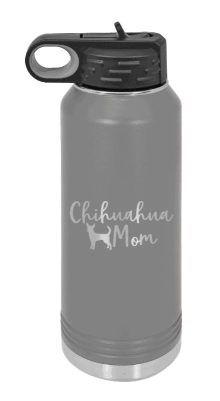 Chihuahua Mom - 32oz Water Bottle Laser Engraved- Dark Grey