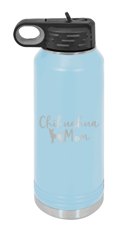 Chihuahua Mom - 32oz Water Bottle Laser Engraved- Light Blue