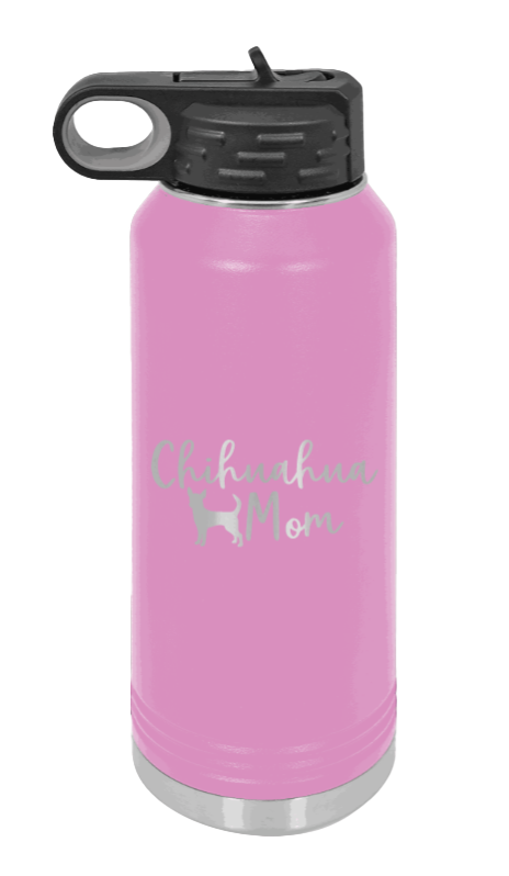Chihuahua Mom - 32oz Water Bottle Laser Engraved- Light Purple
