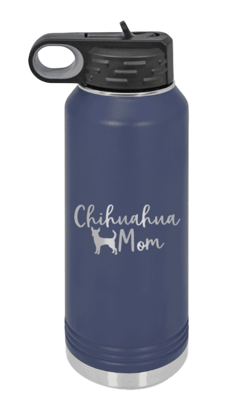 Chihuahua Mom - 32oz Water Bottle Laser Engraved- Navy