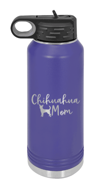 Chihuahua Mom - 32oz Water Bottle Laser Engraved- Purple