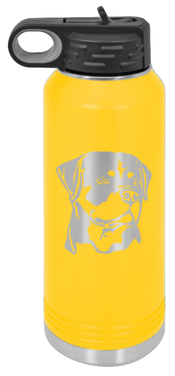 Rottweiler - 32oz Water Bottle Laser Engraved- Yellow