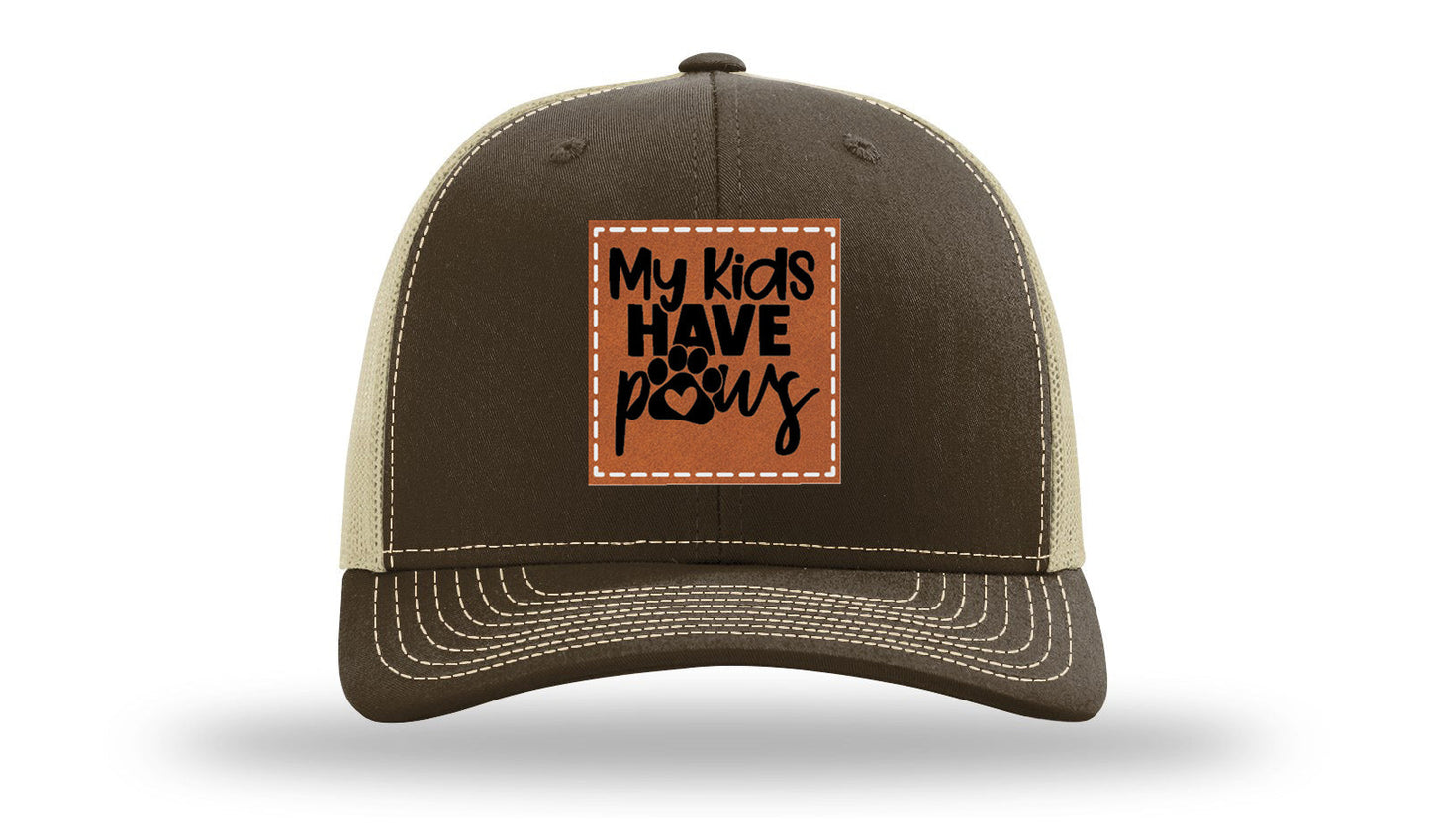 My Kids Have Paws Leather Patch Richardson 112 Hat