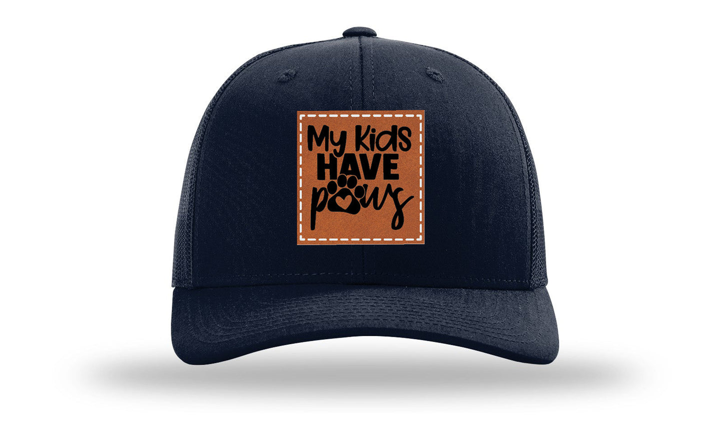 My Kids Have Paws Leather Patch Richardson 112 Hat