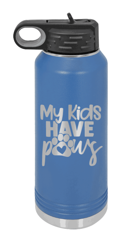 My Kids Have Paws - 32oz Water Bottle Laser Engraved- Royal Blue