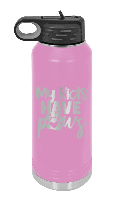 My Kids Have Paws - 32oz Water Bottle Laser Engraved- Light Purple
