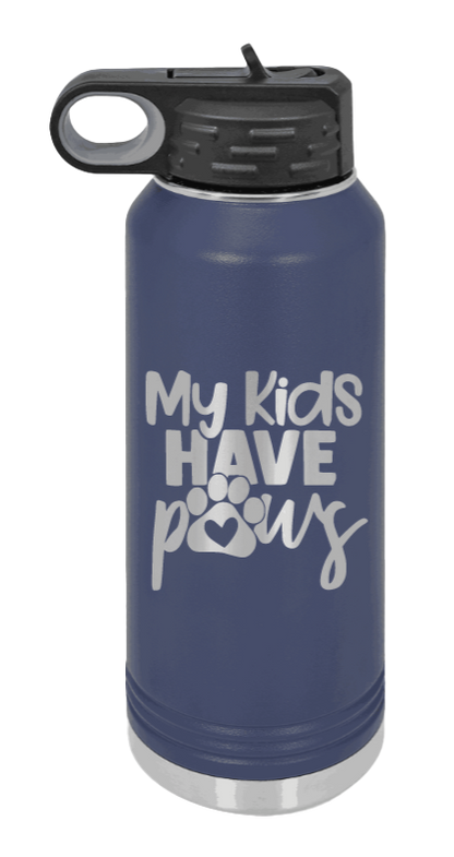 My Kids Have Paws - 32oz Water Bottle Laser Engraved- Navy