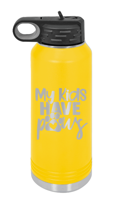 My Kids Have Paws - 32oz Water Bottle Laser Engraved- Yellow