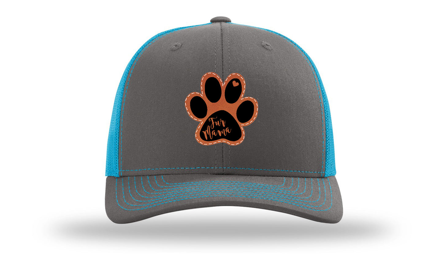 Fur Mama Leather Patch Richardson 112 Hat-Charcoal / Neon Blue