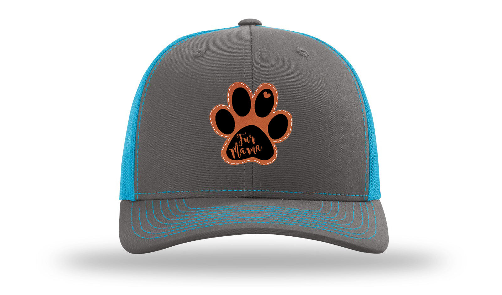 Fur Mama Leather Patch Richardson 112 Hat-Charcoal / Neon Blue