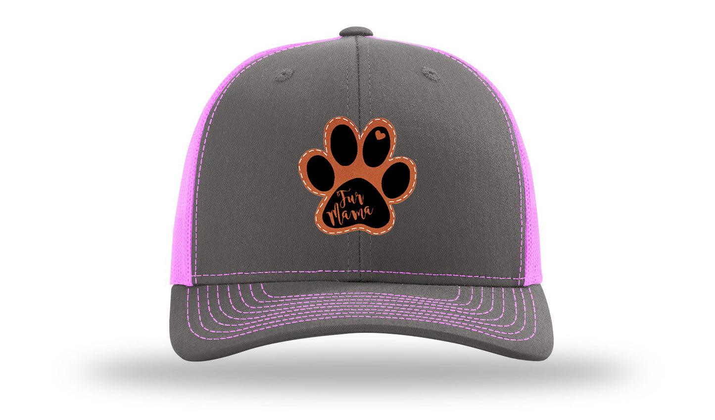 Fur Mama Leather Patch Richardson 112 Hat-Charcoal / Neon Pink
