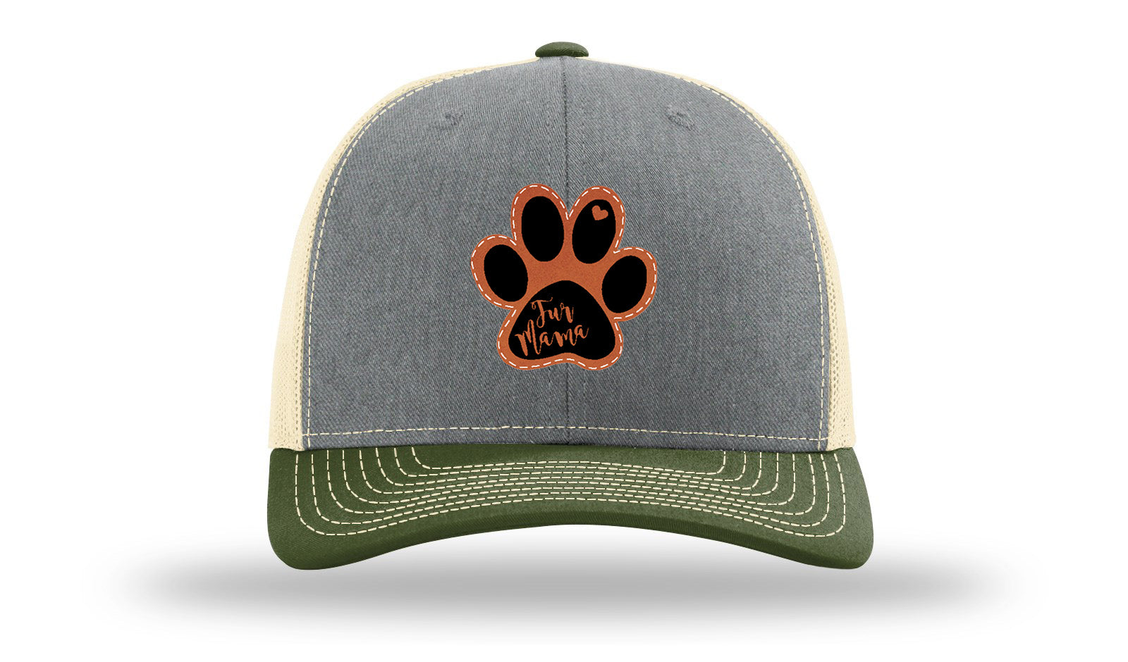 Fur Mama Leather Patch Richardson 112 Hat-Heather Grey / Birch / Army Olive