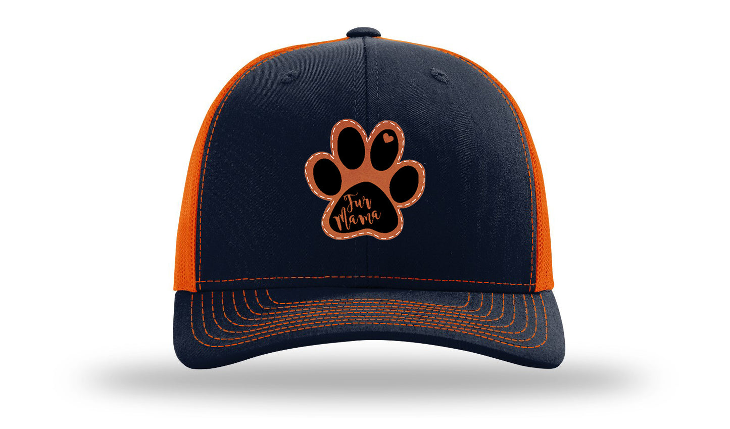Fur Mama Leather Patch Richardson 112 Hat-Navy / Orange