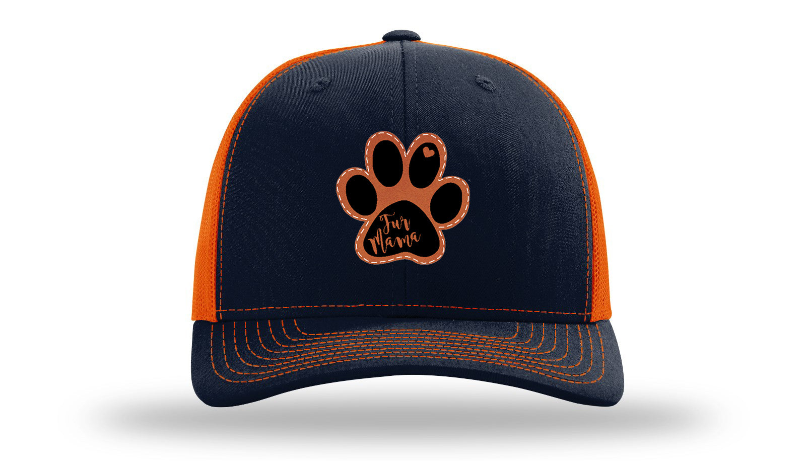 Fur Mama Leather Patch Richardson 112 Hat-Navy / Orange