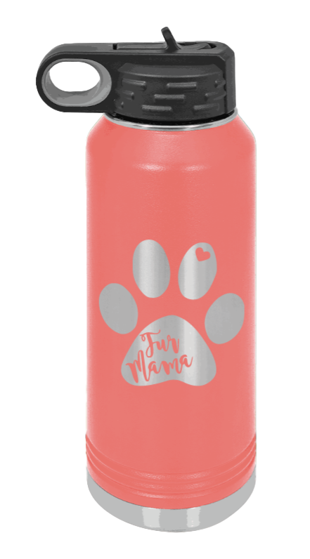 Fur Mama - 32oz Water Bottle Laser Engraved- Coral
