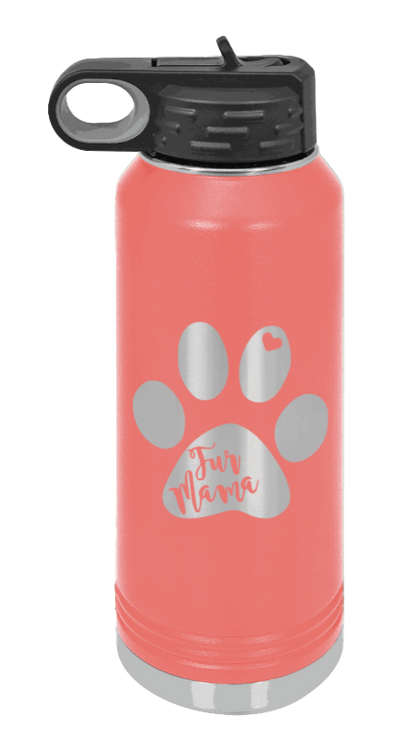 Fur Mama - 32oz Water Bottle Laser Engraved- Coral