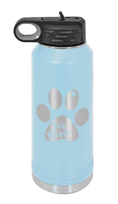 Fur Mama - 32oz Water Bottle Laser Engraved- Light Blue