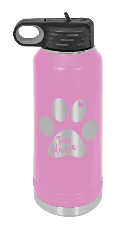 Fur Mama - 32oz Water Bottle Laser Engraved- Light Purple