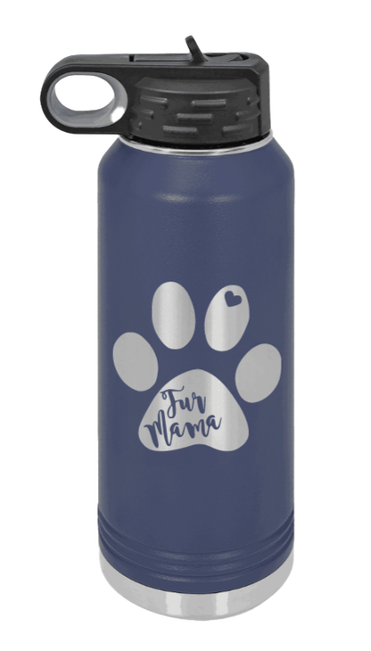 Fur Mama - 32oz Water Bottle Laser Engraved- Navy
