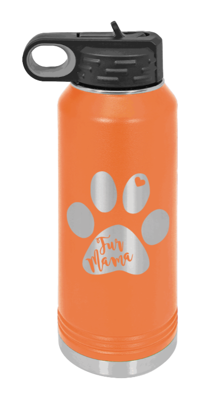 Fur Mama - 32oz Water Bottle Laser Engraved- Orange