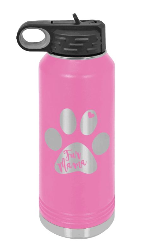 Fur Mama - 32oz Water Bottle Laser Engraved- Pink