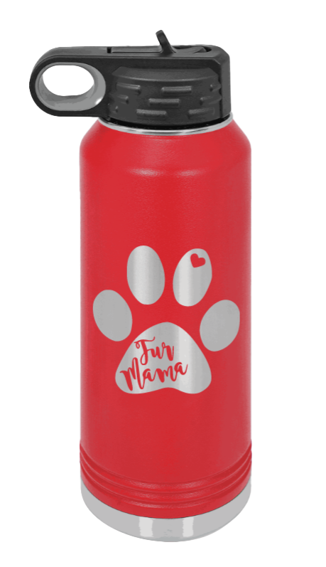 Fur Mama - 32oz Water Bottle Laser Engraved- Red