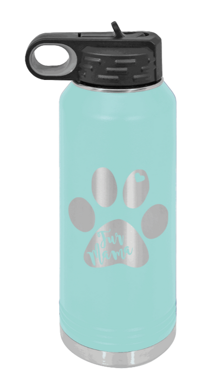 Fur Mama - 32oz Water Bottle Laser Engraved- Teal