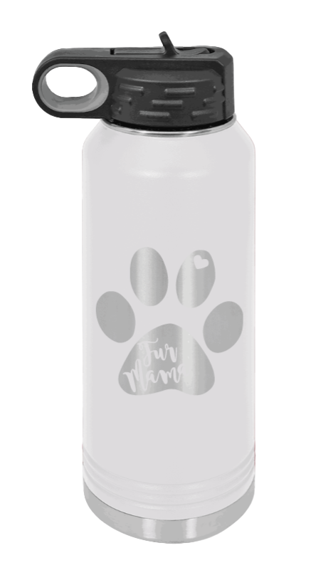 Fur Mama - 32oz Water Bottle Laser Engraved- White