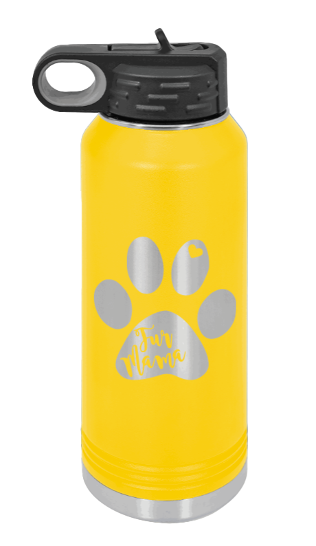 Fur Mama - 32oz Water Bottle Laser Engraved- Yellow