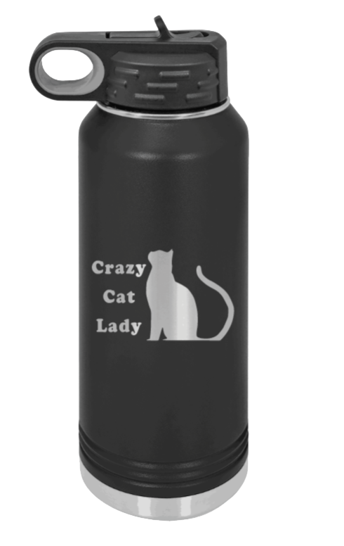 Crazy Cat Lady - 32oz Water Bottle Laser Engraved- Black