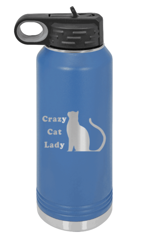 Crazy Cat Lady - 32oz Water Bottle Laser Engraved- Royal Blue
