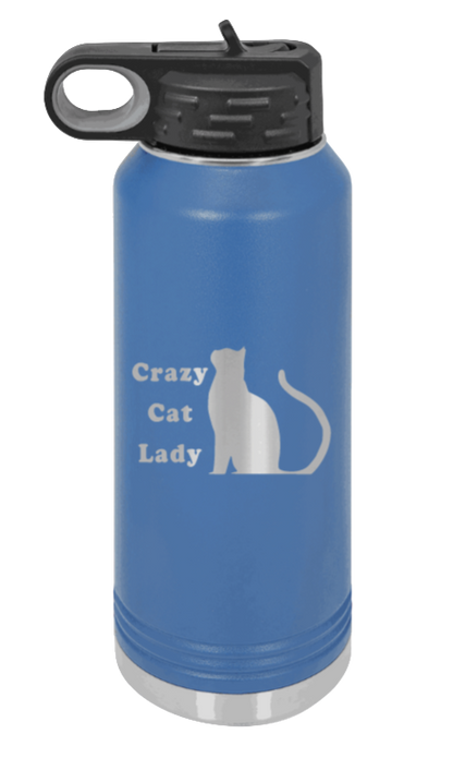 Crazy Cat Lady - 32oz Water Bottle Laser Engraved- Royal Blue