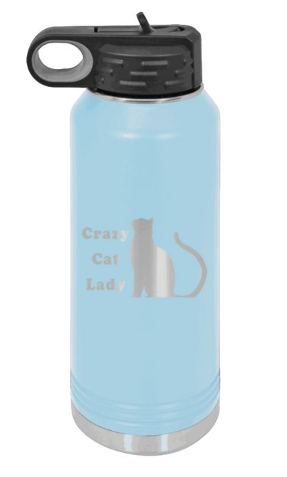 Crazy Cat Lady - 32oz Water Bottle Laser Engraved- Light Blue