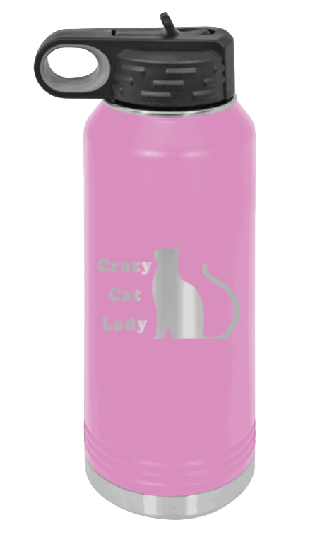 Crazy Cat Lady - 32oz Water Bottle Laser Engraved- Light Purple