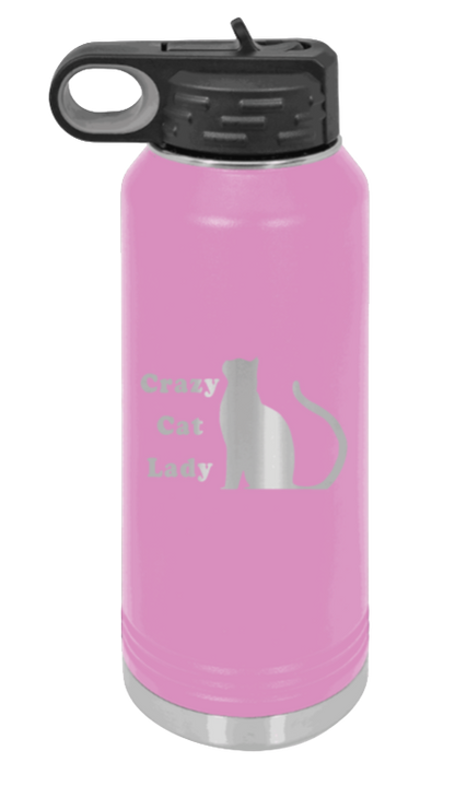 Crazy Cat Lady - 32oz Water Bottle Laser Engraved- Light Purple