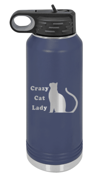 Crazy Cat Lady - 32oz Water Bottle Laser Engraved- Navy