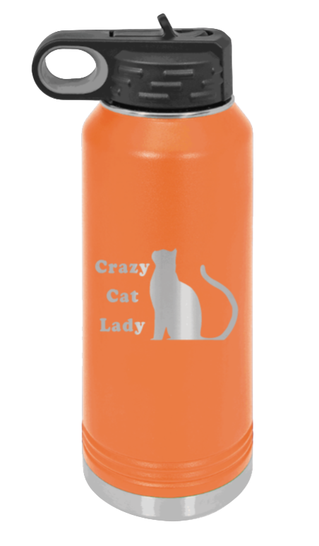 Crazy Cat Lady - 32oz Water Bottle Laser Engraved- Orange