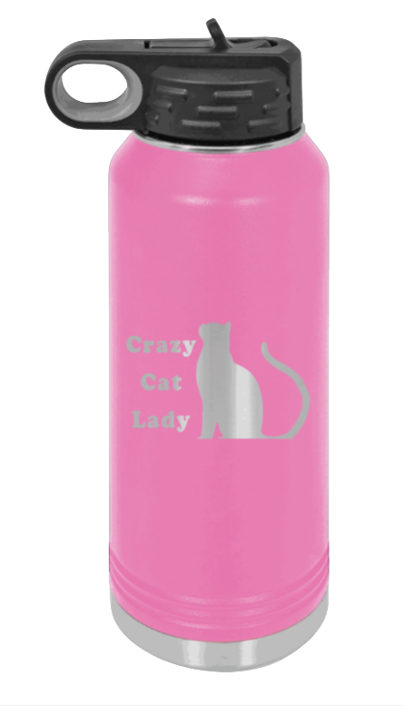 Crazy Cat Lady - 32oz Water Bottle Laser Engraved- Pink