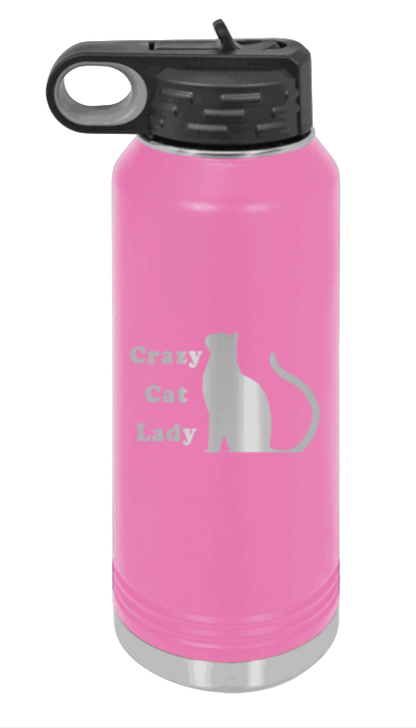 Crazy Cat Lady - 32oz Water Bottle Laser Engraved- Pink