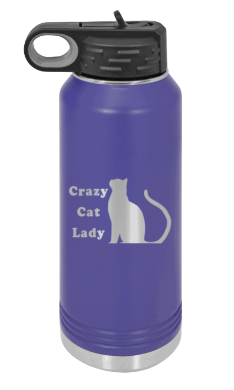 Crazy Cat Lady - 32oz Water Bottle Laser Engraved- Purple