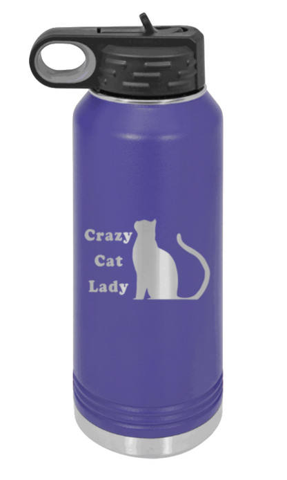 Crazy Cat Lady - 32oz Water Bottle Laser Engraved- Purple
