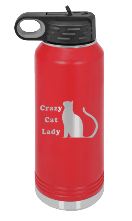 Crazy Cat Lady - 32oz Water Bottle Laser Engraved- Red