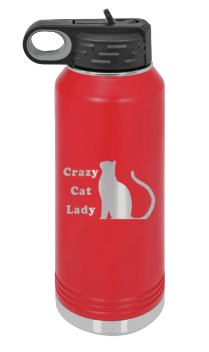 Crazy Cat Lady - 32oz Water Bottle Laser Engraved- Red