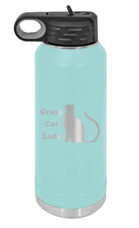 Crazy Cat Lady - 32oz Water Bottle Laser Engraved- Teal
