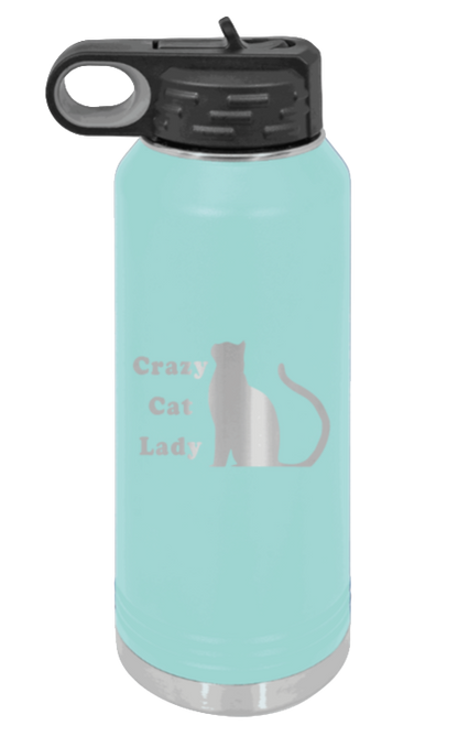 Crazy Cat Lady - 32oz Water Bottle Laser Engraved- Teal