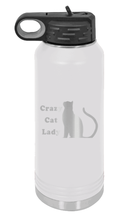 Crazy Cat Lady - 32oz Water Bottle Laser Engraved- White